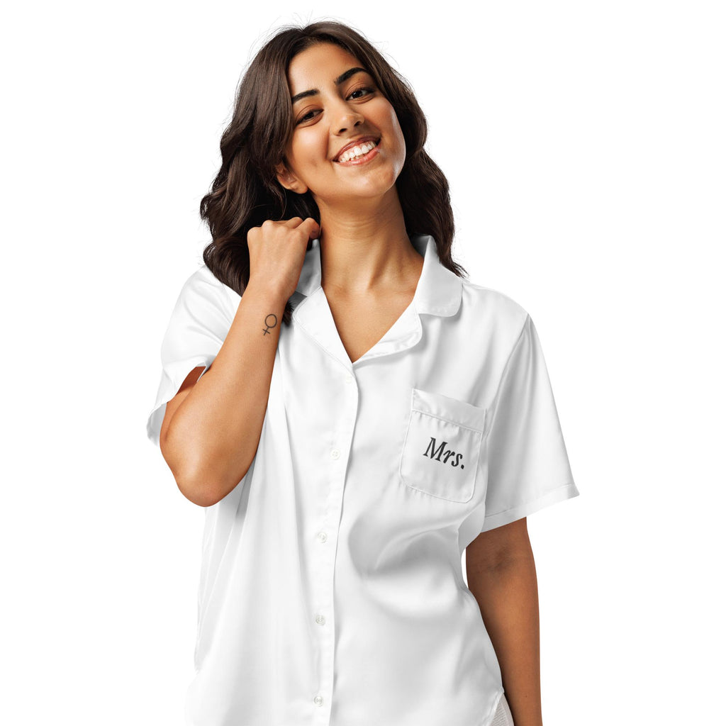 White Silky Mrs. Pajama Top | Bridal Set