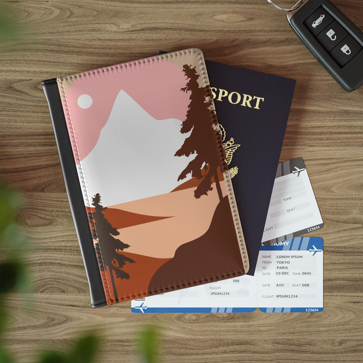 Sunset Mountain Landscape Passport Cover | Minimal Pine Trees