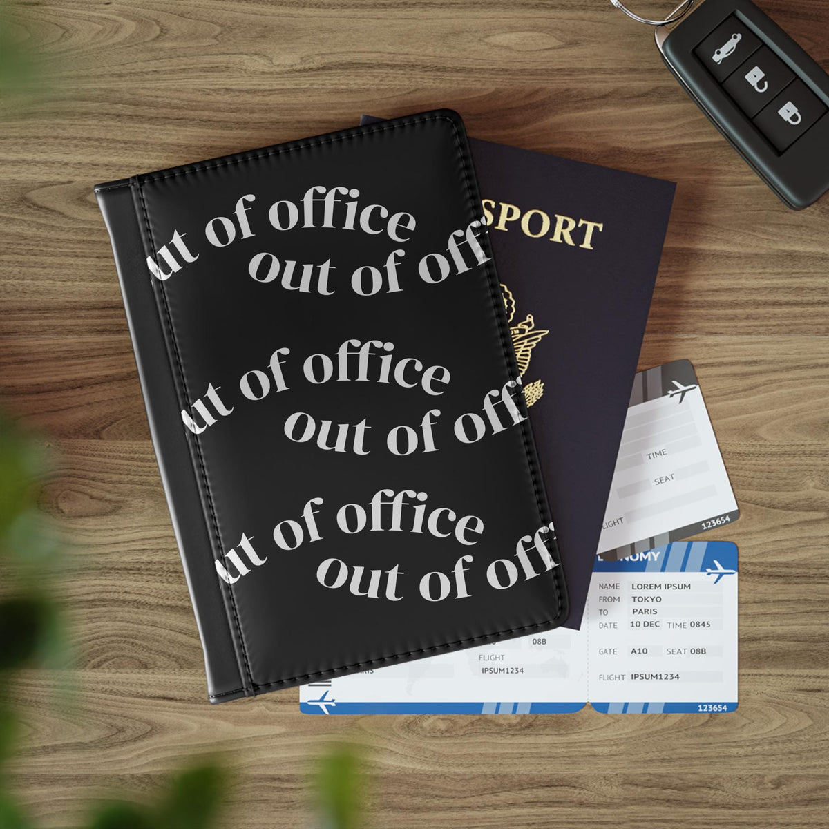 Out of Office Passport Cover | Travel Accessory, Black Text Pattern