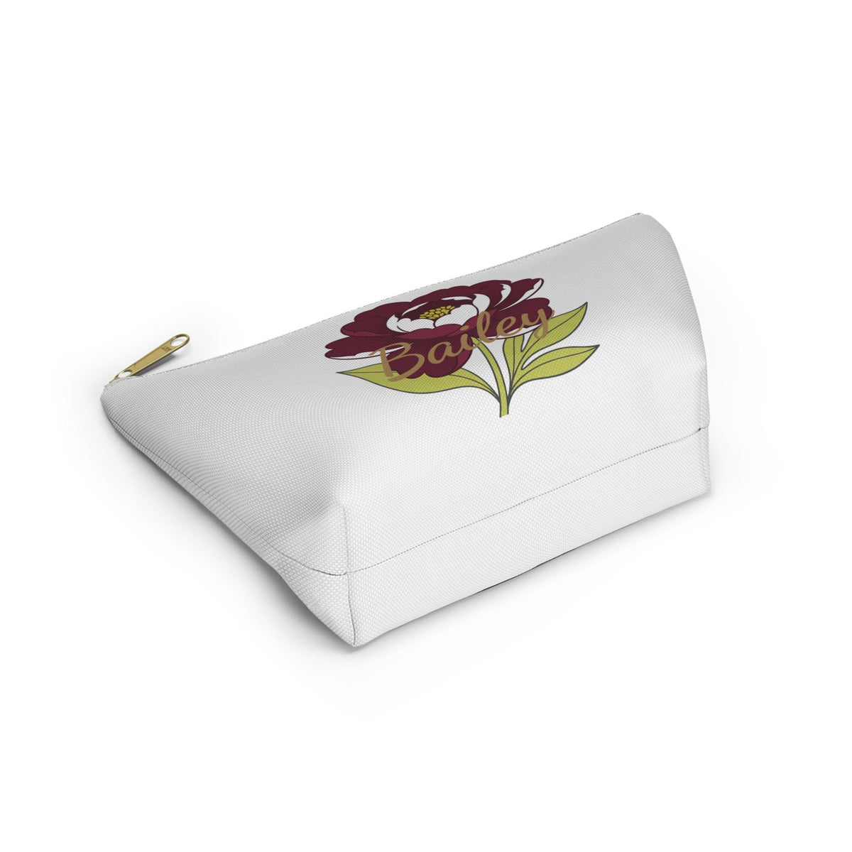 Personalized Bridesmaid Accessory Pouch | Burgundy & Chartreuse Floral T-Bottom