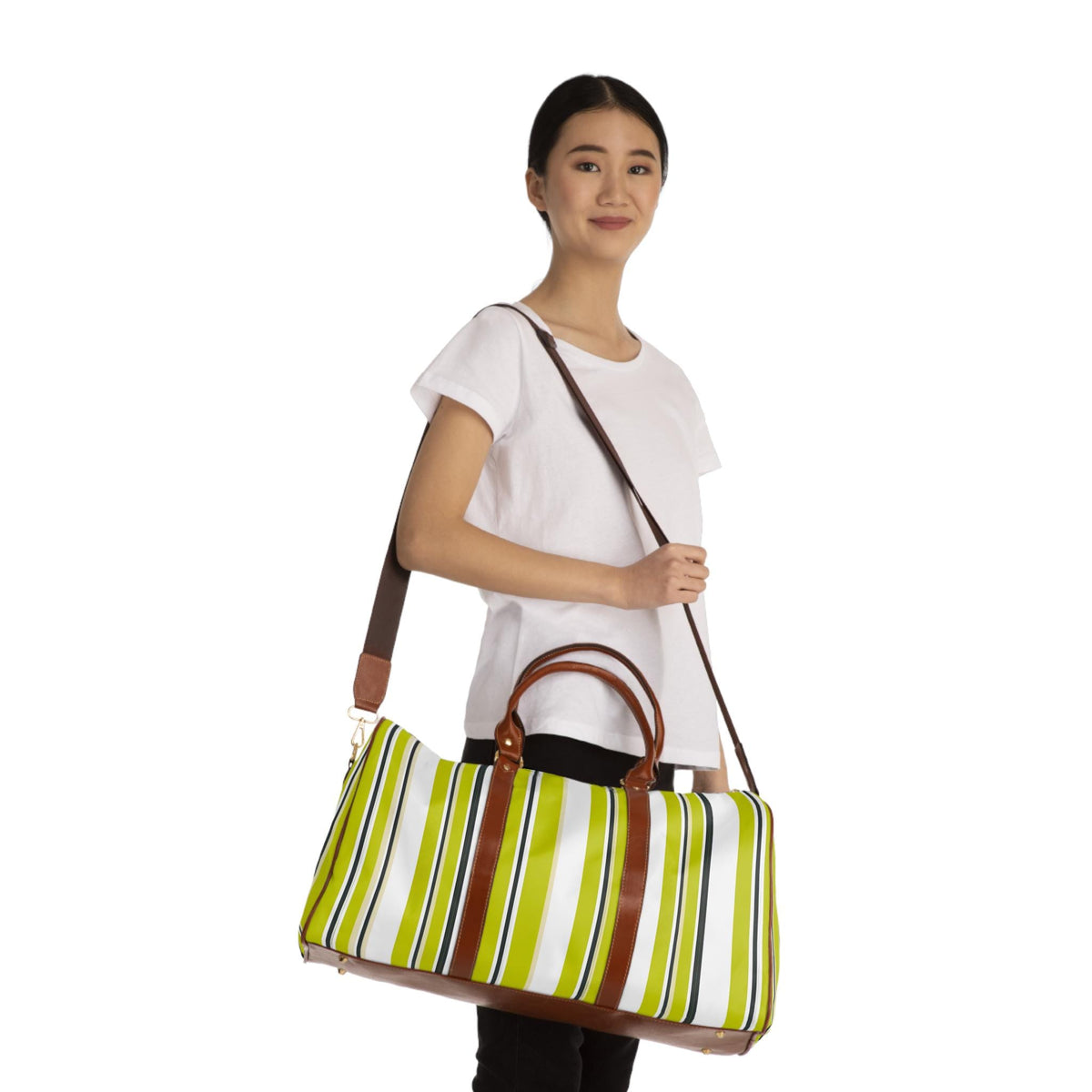 Chartreuse Bachelorette & Wedding Weekender Bag | Striped Duffle, Beach Weekend Tote