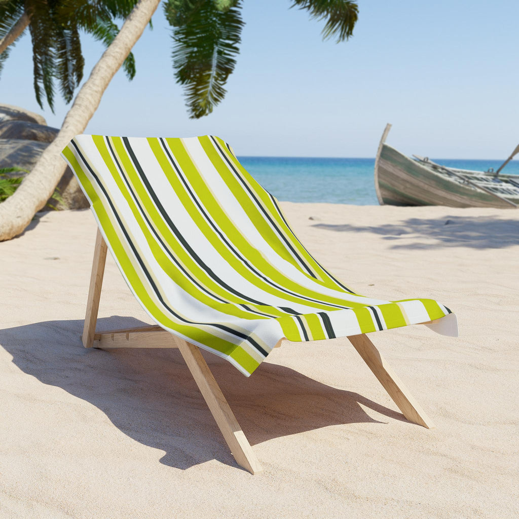 Chartreuse Bachelorette & Wedding Weekend Beach Towel | Nautical Summer Striped Towel