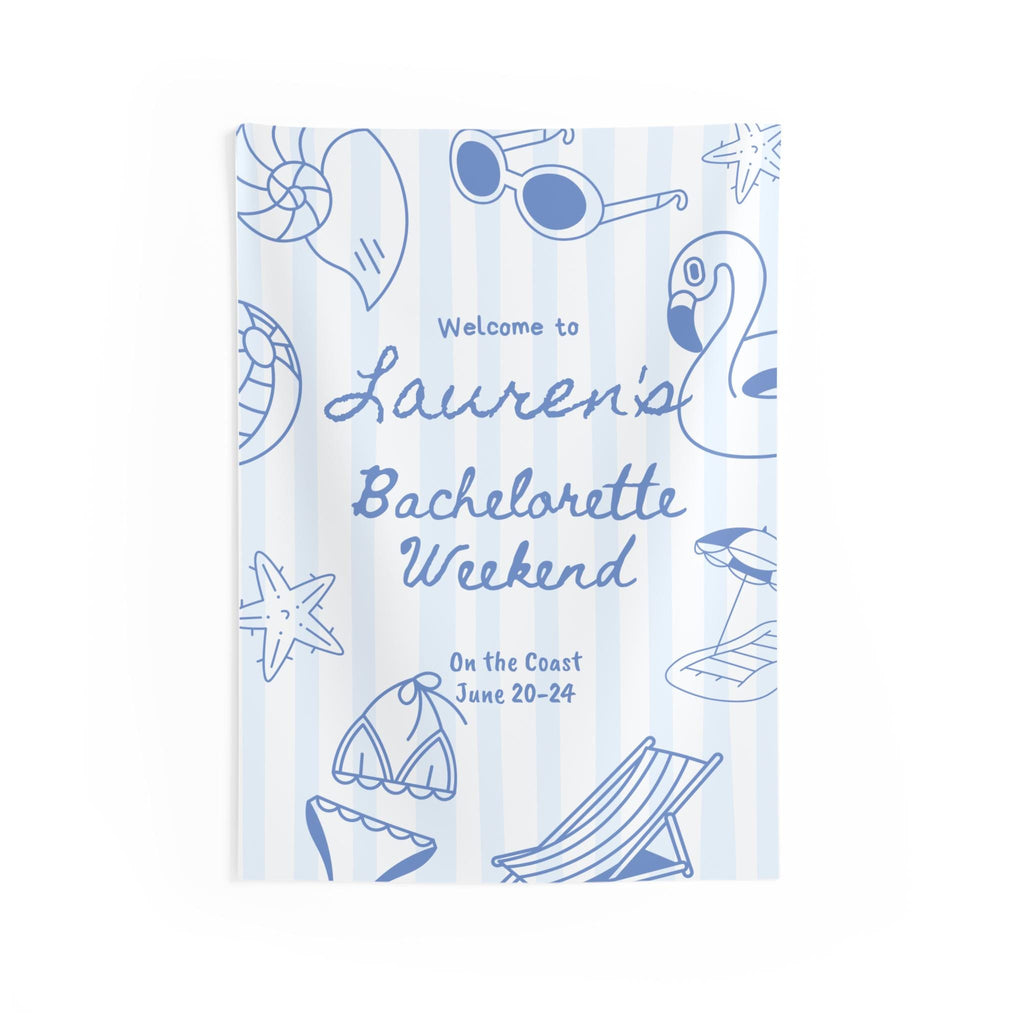 Coastal Club Bachelorette Welcome Banner Decor | Personalized, Beach Blue Icons