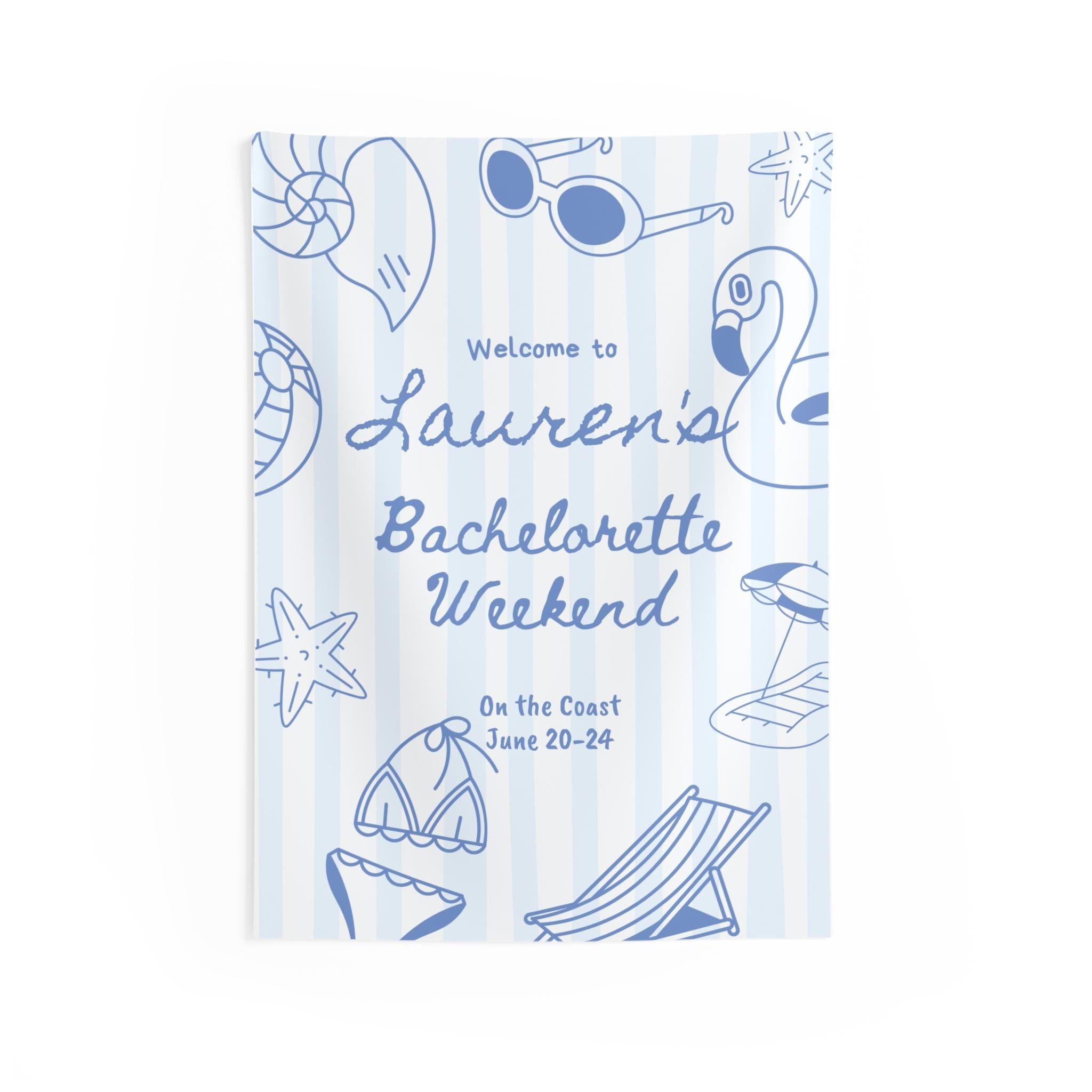 Coastal Club Bachelorette Welcome Banner Decor | Personalized, Beach Blue Icons