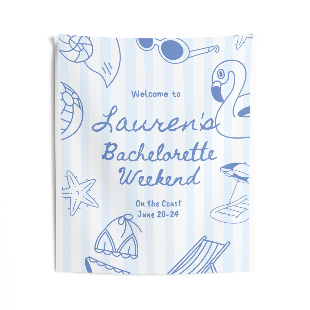 Coastal Club Bachelorette Welcome Banner Decor | Personalized, Beach Blue Icons