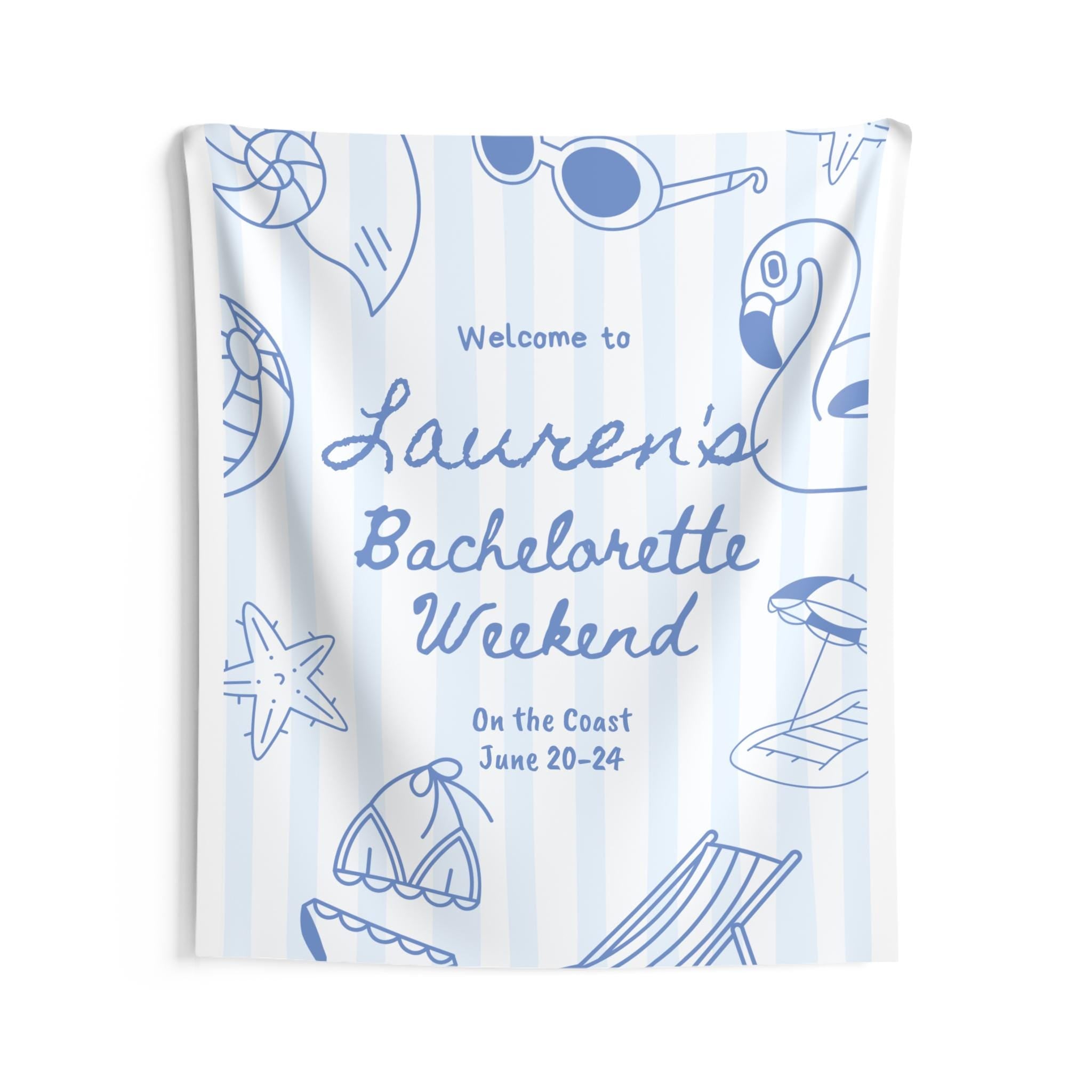 Coastal Club Bachelorette Welcome Banner Decor | Personalized, Beach Blue Icons