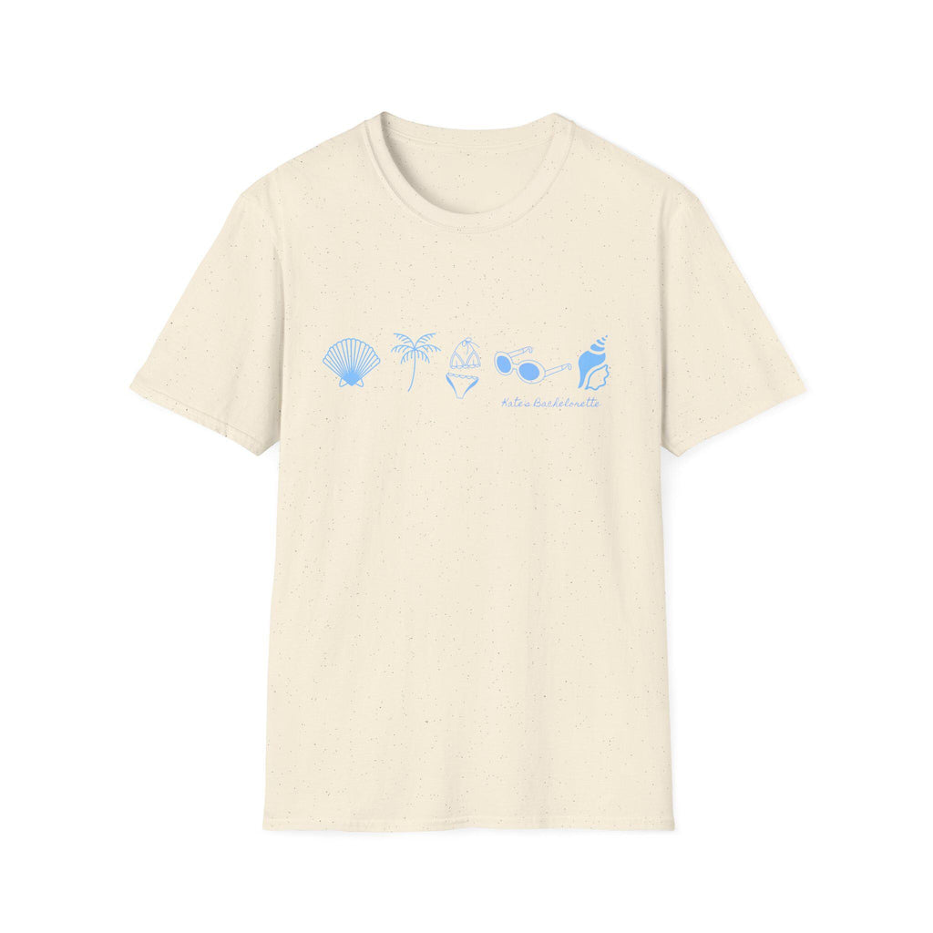 Personalized Bachelorette Minimalist Coastal Icons T-Shirt | Seashell Palm Sunglasses Beach, Wedding Weekend Tee