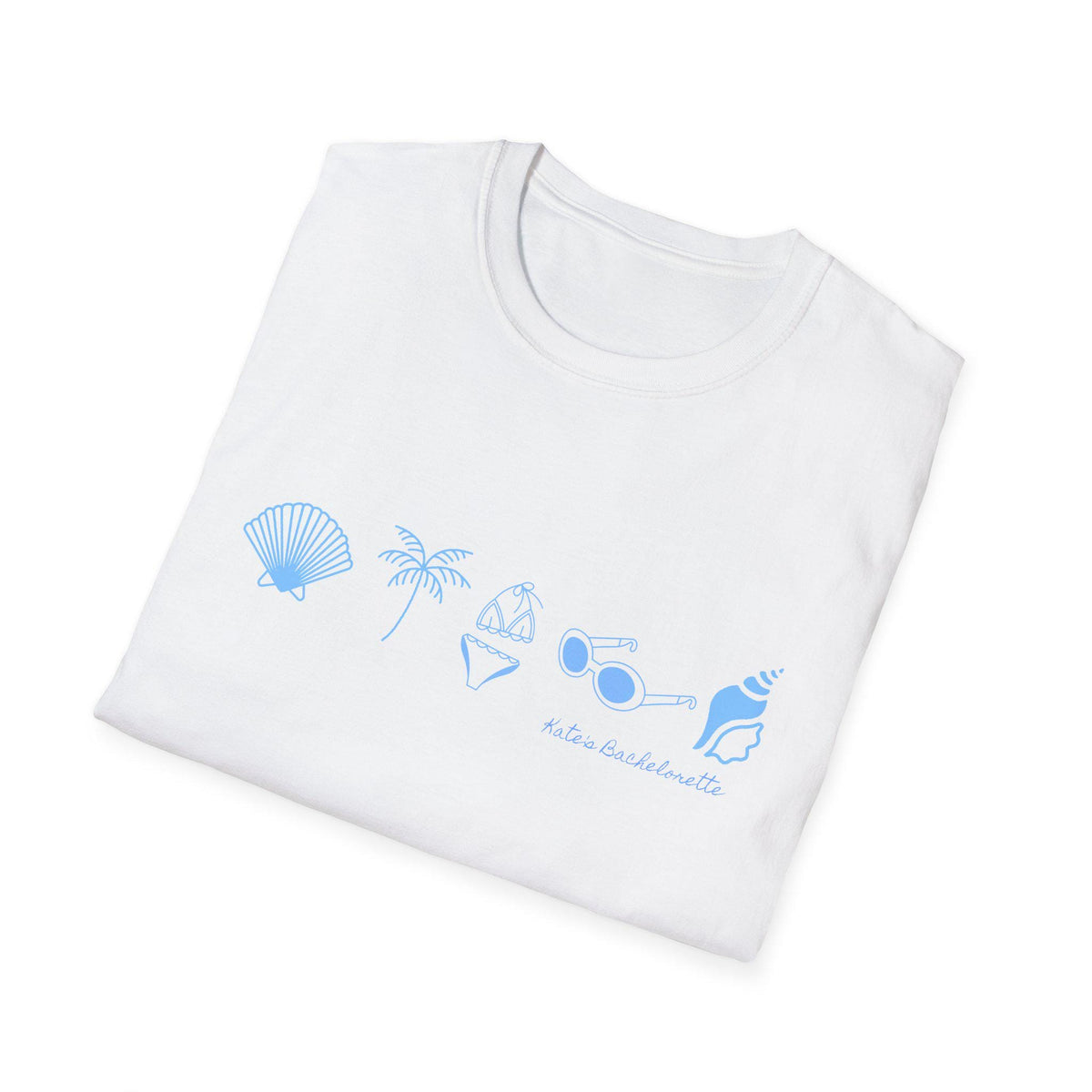 Personalized Bachelorette Minimalist Coastal Icons T-Shirt | Seashell Palm Sunglasses Beach, Wedding Weekend Tee