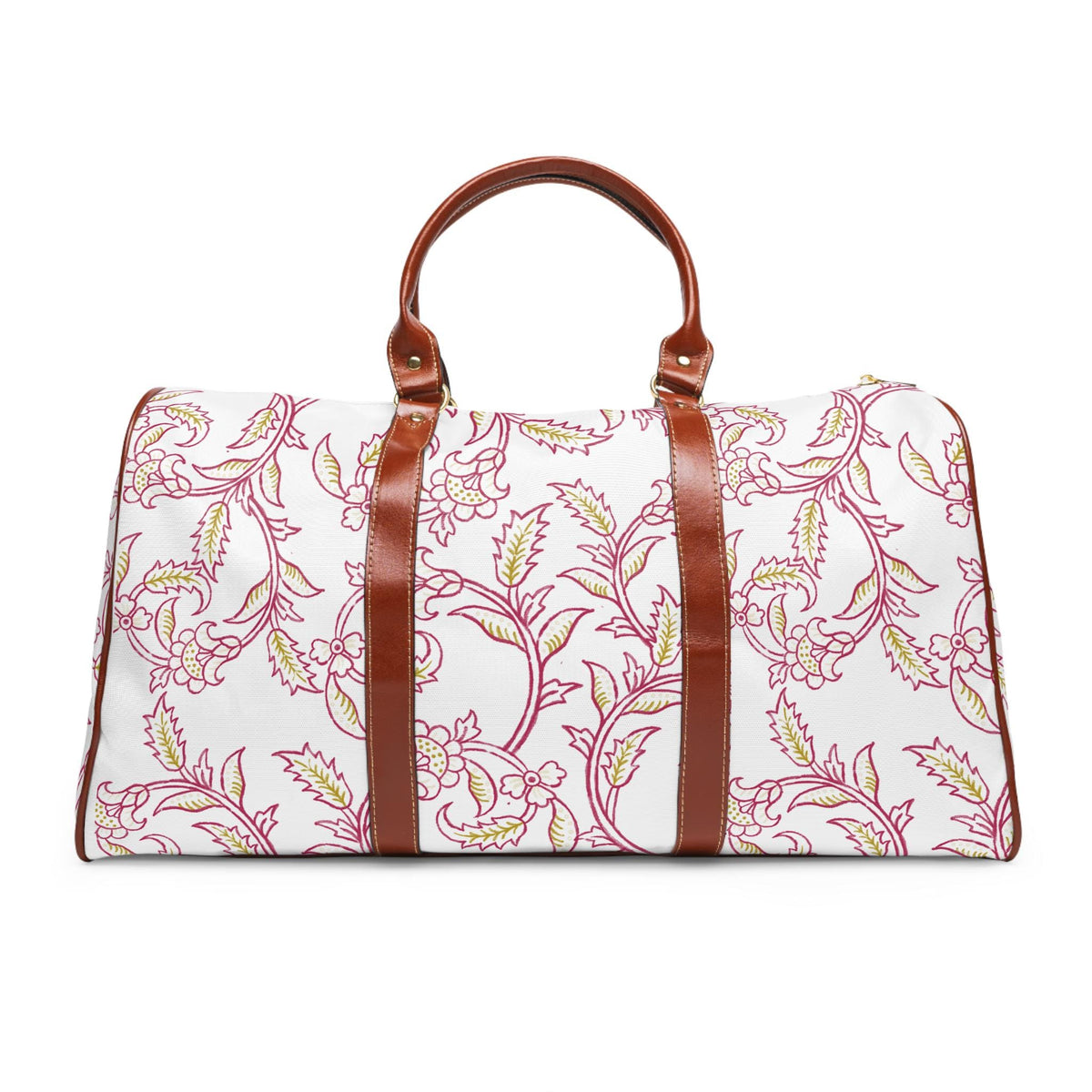 Waterproof Weekend Travel Bag | Chartreuse and Burgundy floral | Botanical Weekender Duffle