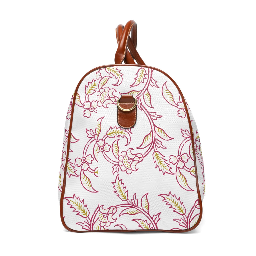 Waterproof Weekend Travel Bag | Chartreuse and Burgundy floral | Botanical Weekender Duffle