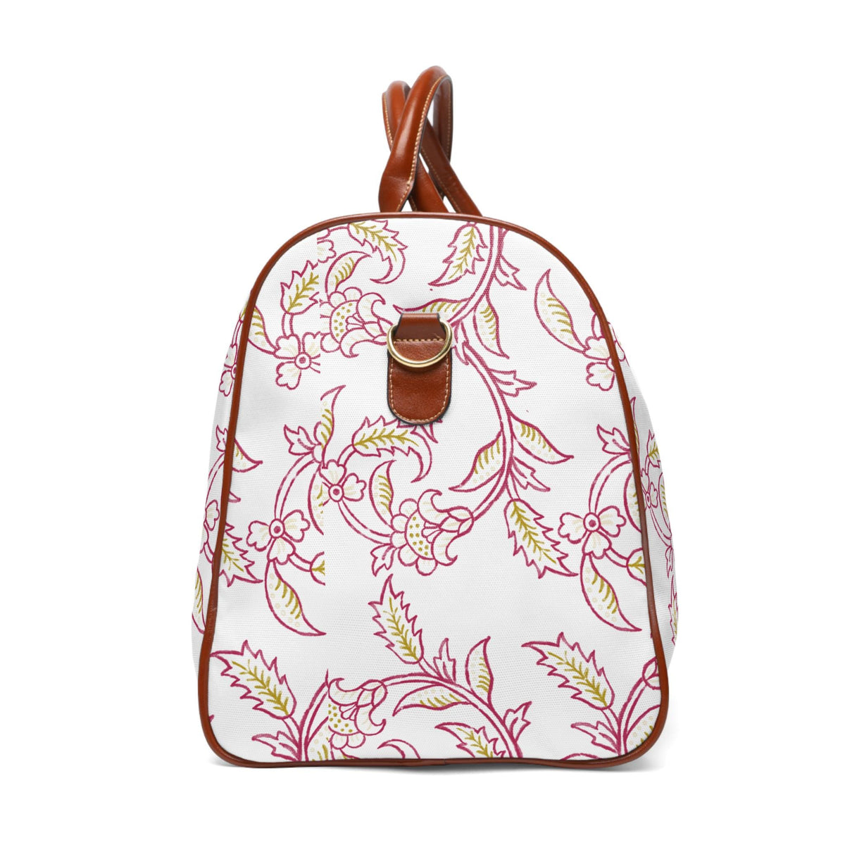 Waterproof Weekend Travel Bag | Chartreuse and Burgundy floral | Botanical Weekender Duffle