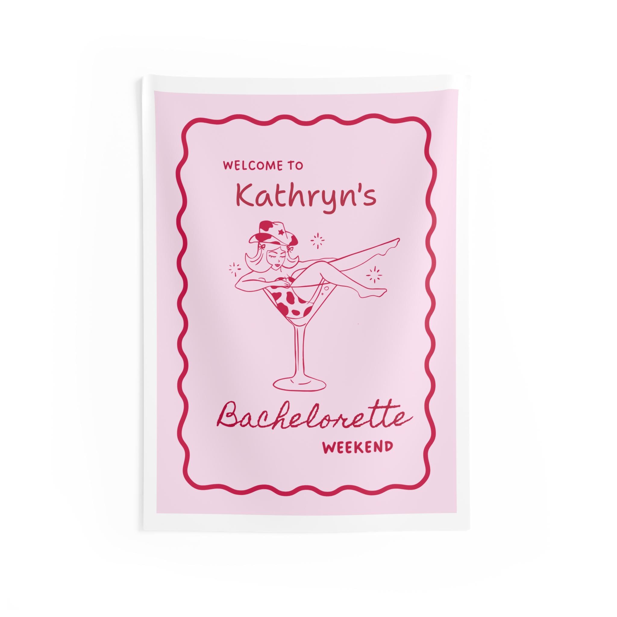 Disco Cowgirl Bachelorette Welcome Banner | Pink Retro Cocktail Bride | Personalized Wall Decor