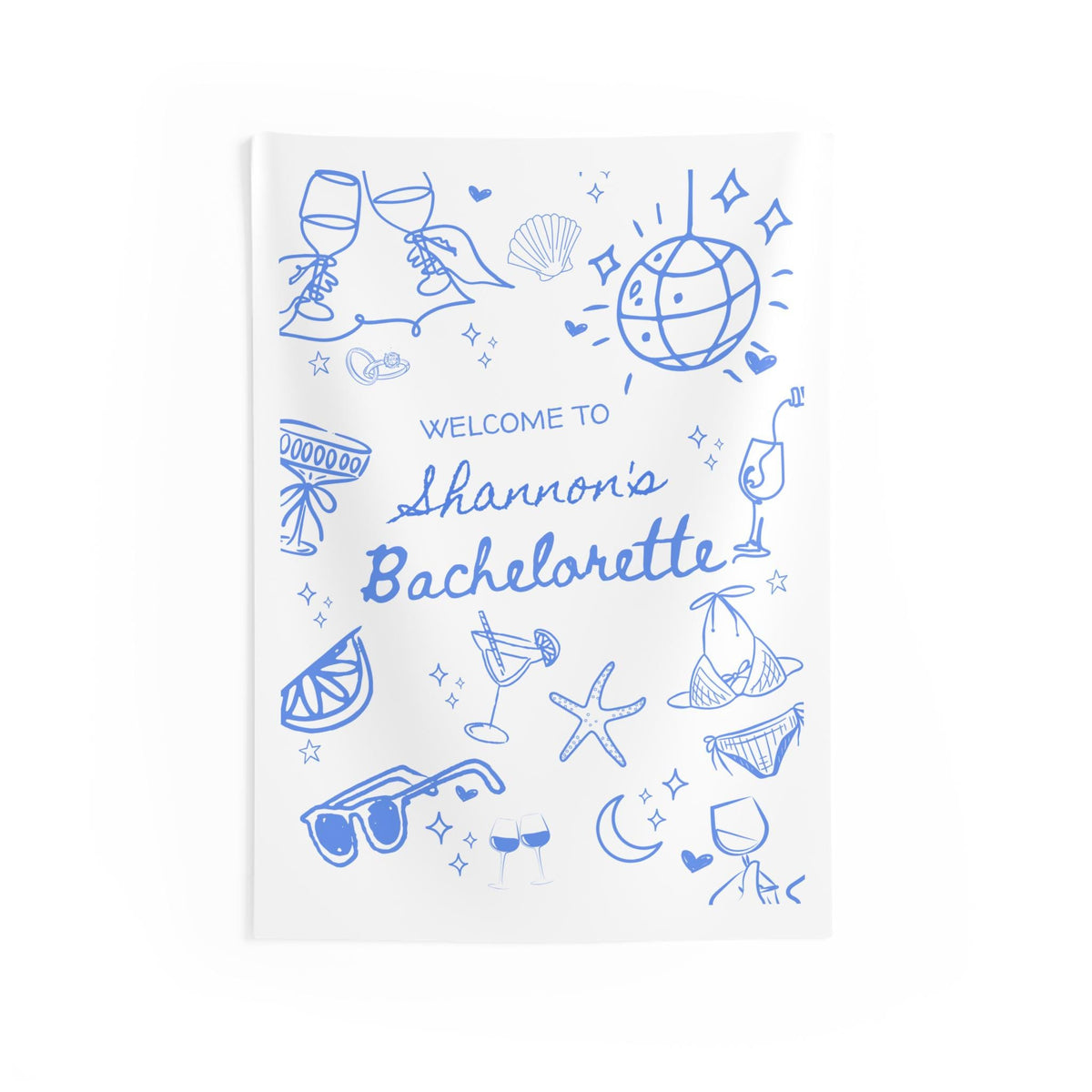 Personalized Bachelorette Party Indoor Wall Tapestry | Beach Cocktails Disco