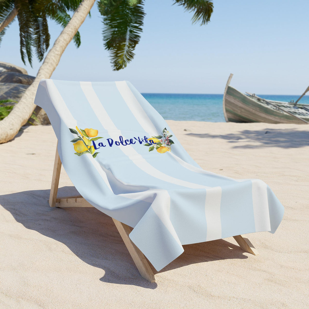 La Dolce Vita Lemon Stripe Beach Towel | Coastal italian Bachelorette & Wedding Weekend Essentials