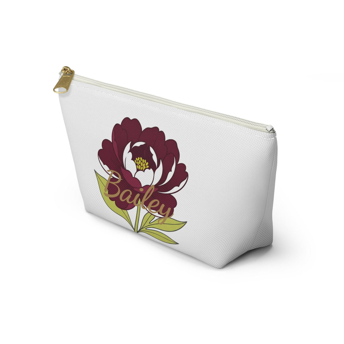 Personalized Bridesmaid Accessory Pouch | Burgundy & Chartreuse Floral T-Bottom