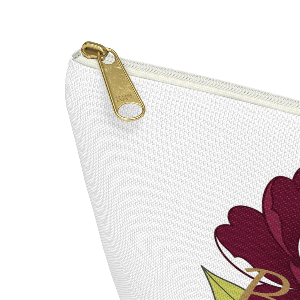 Personalized Bridesmaid Accessory Pouch | Burgundy & Chartreuse Floral T-Bottom