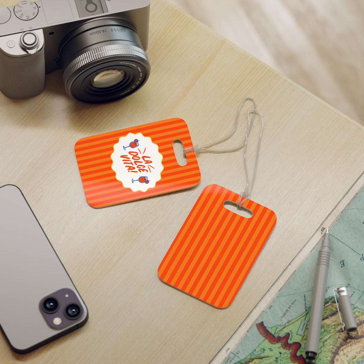 La Dolce Vita luggage tag | Orange striped travel ID | Bachelorette gift
