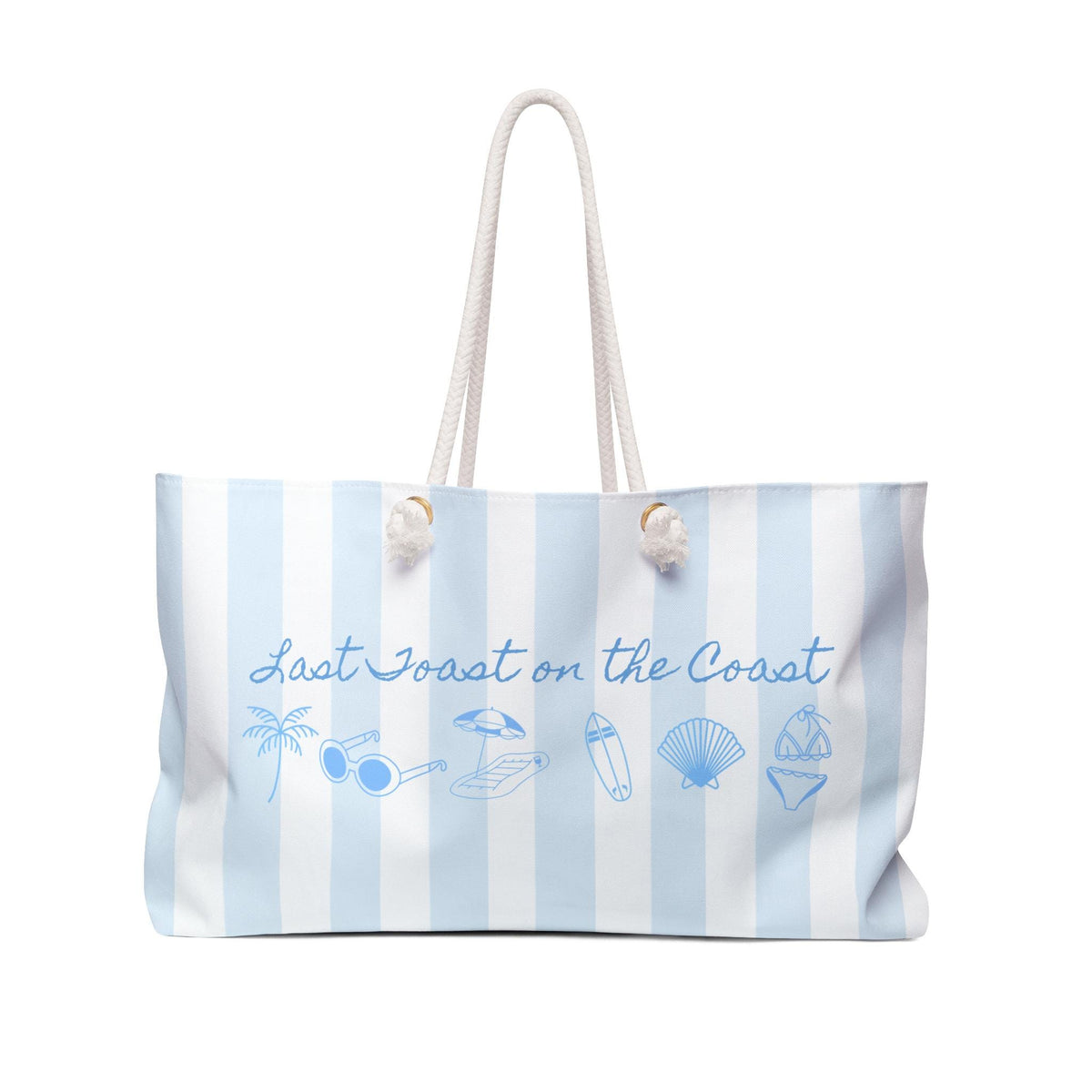 Coastal Collection Personalized Weekender Tote | Stripes & Coastal Blue Beach Graphics