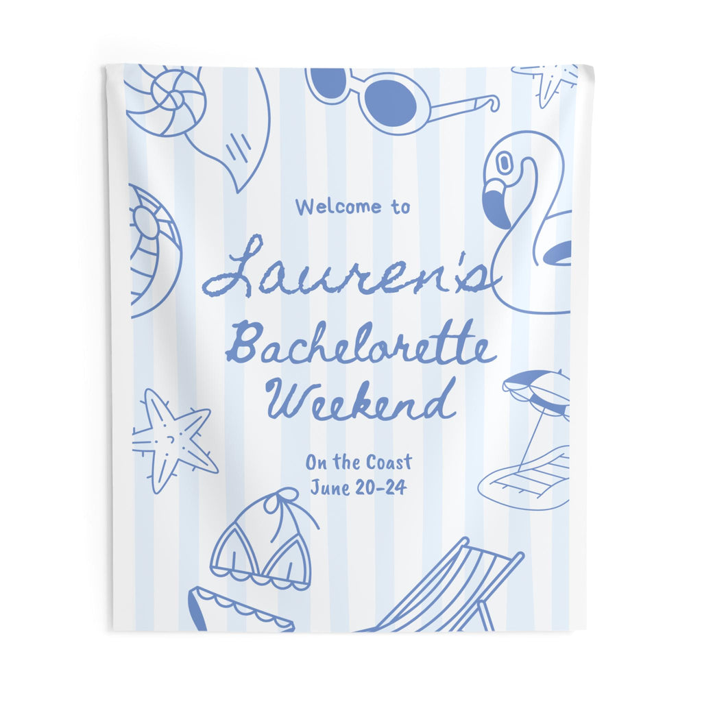 Coastal Club Bachelorette Welcome Banner Decor | Personalized, Beach Blue Icons