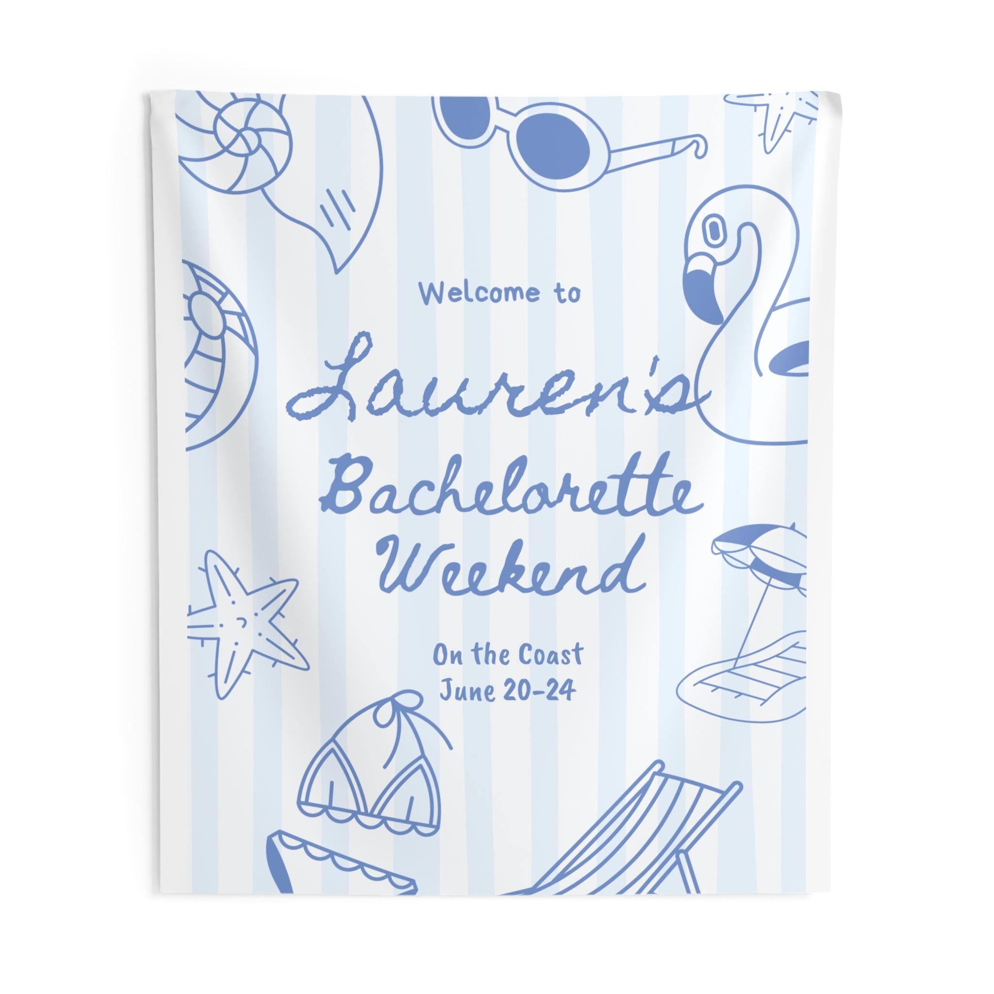 Coastal Club Bachelorette Welcome Banner Decor | Personalized, Beach Blue Icons