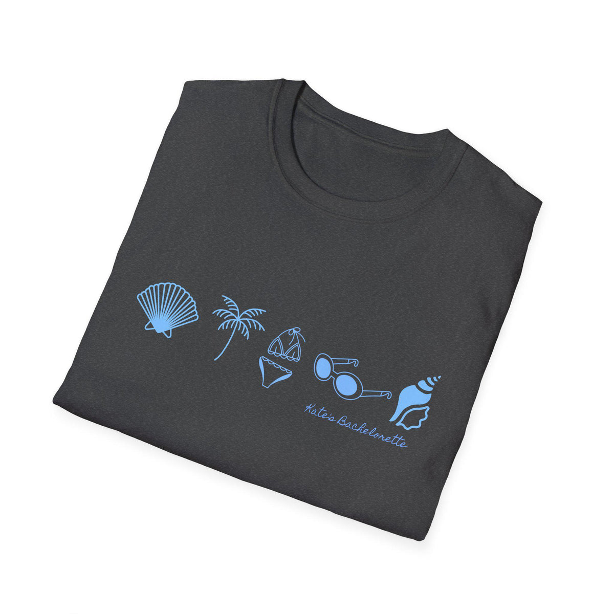 Personalized Bachelorette Minimalist Coastal Icons T-Shirt | Seashell Palm Sunglasses Beach, Wedding Weekend Tee