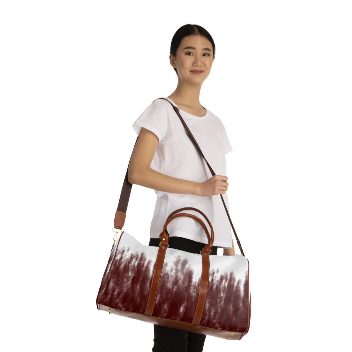 Maroon Watercolor Ombre Waterproof Travel Bag | Duffle, Weekender