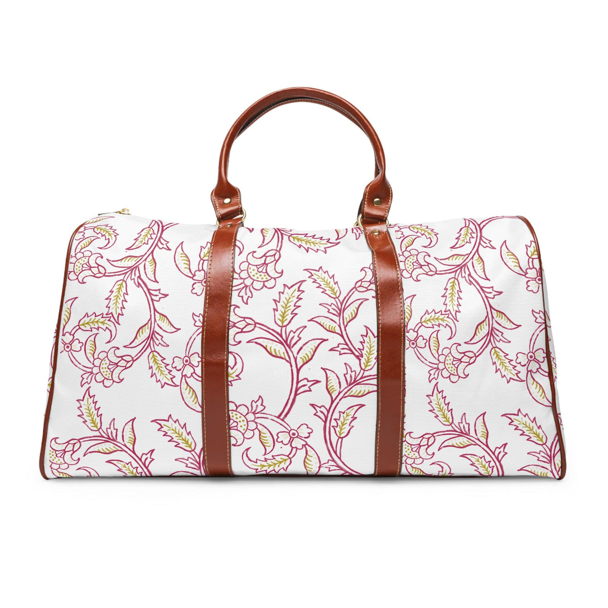 Waterproof Weekend Travel Bag | Chartreuse and Burgundy floral | Botanical Weekender Duffle