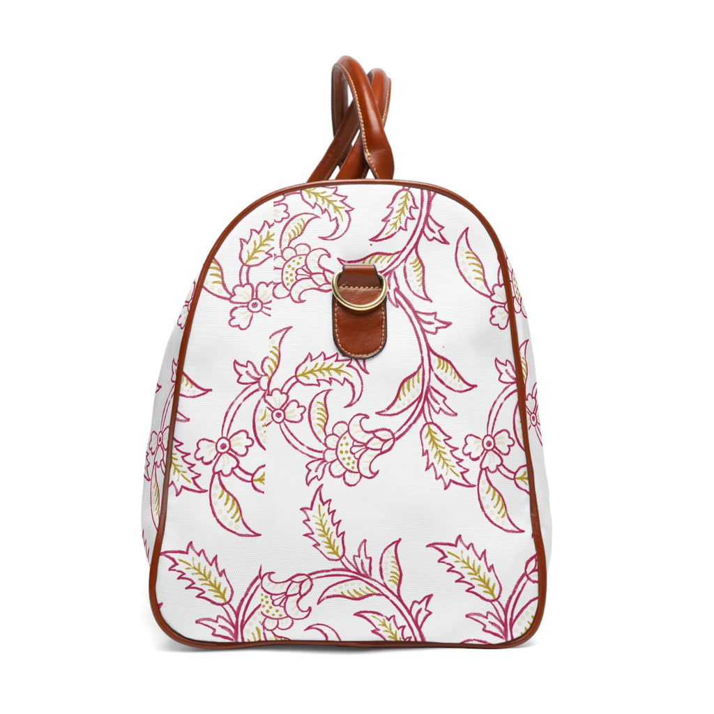 Waterproof Weekend Travel Bag | Chartreuse and Burgundy floral | Botanical Weekender Duffle