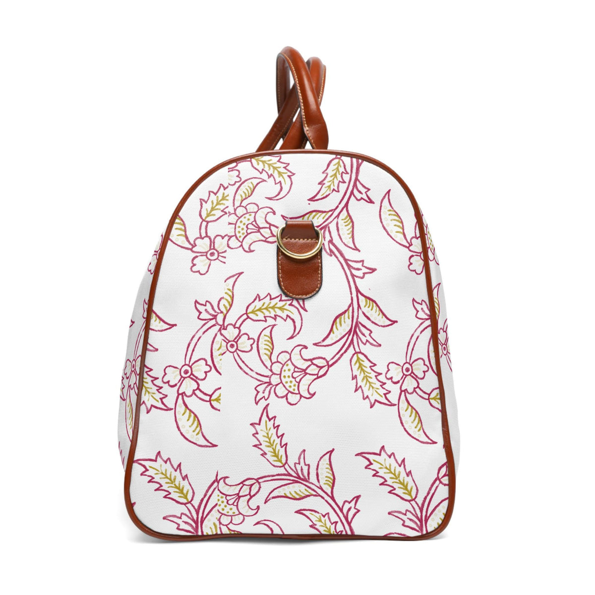 Waterproof Weekend Travel Bag | Chartreuse and Burgundy floral | Botanical Weekender Duffle