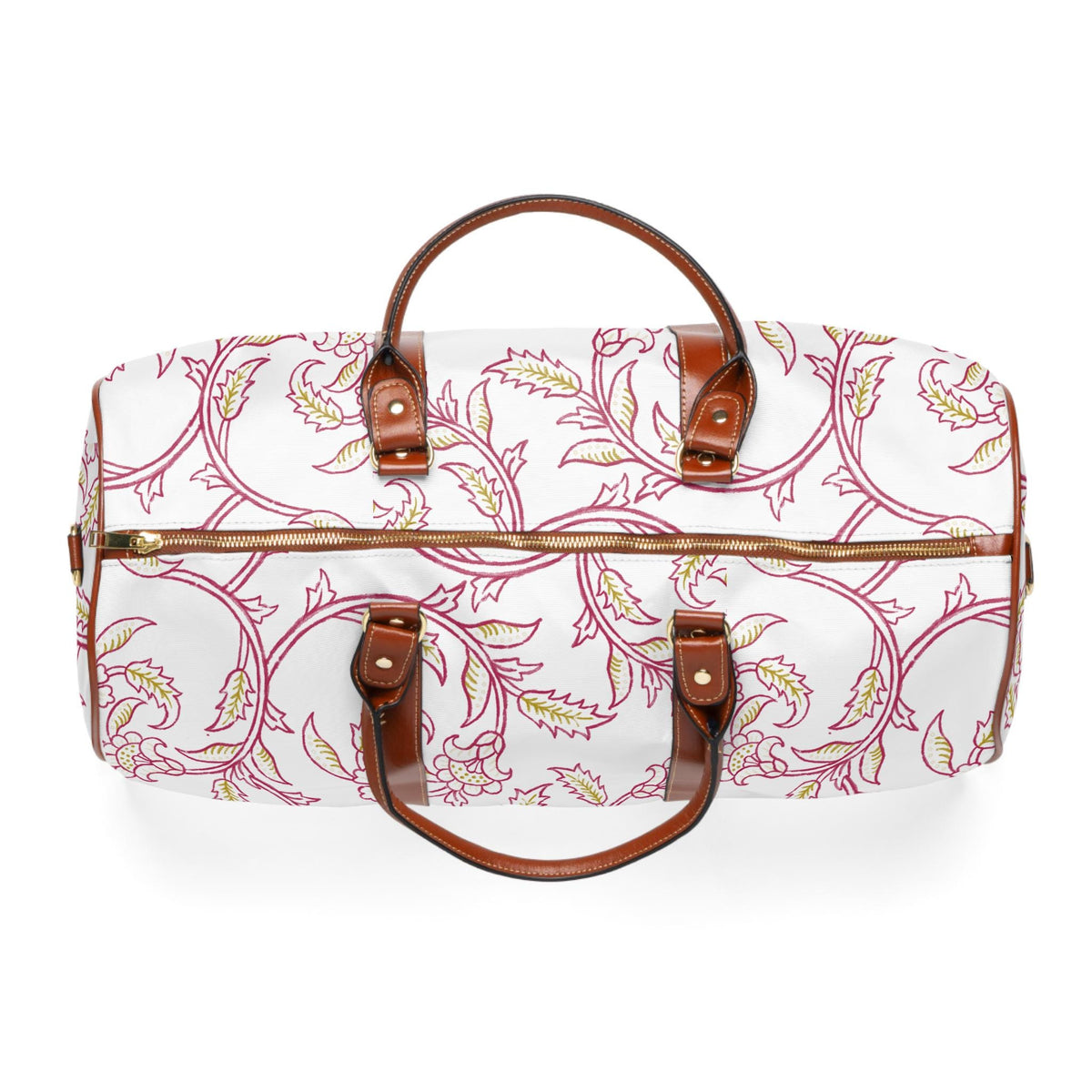Waterproof Weekend Travel Bag | Chartreuse and Burgundy floral | Botanical Weekender Duffle