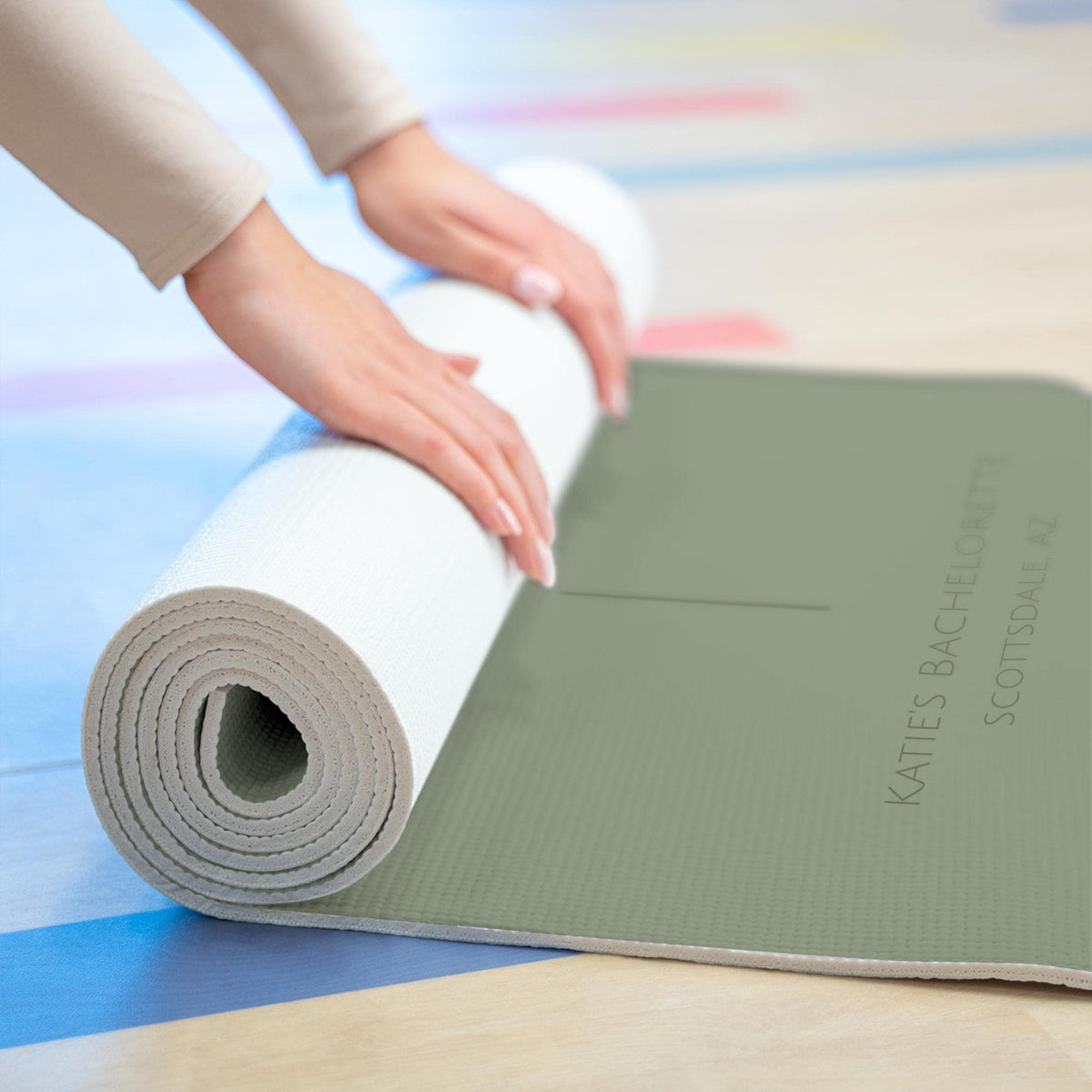 Sage Green Personalized Yoga Mat | Bachelorette Party Foam Mat