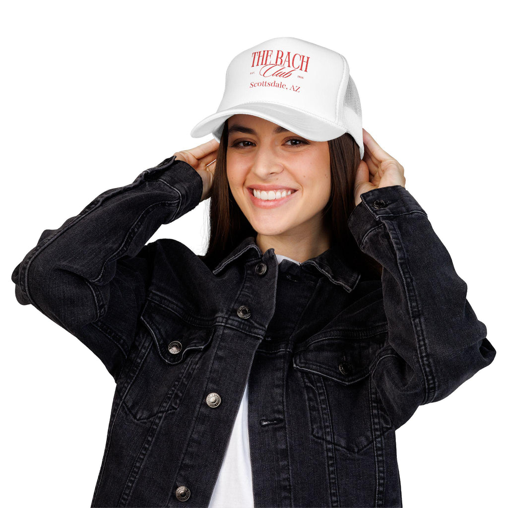 The Bach Club Bachelorette Trucker Hat | Retro, Red & Personalized