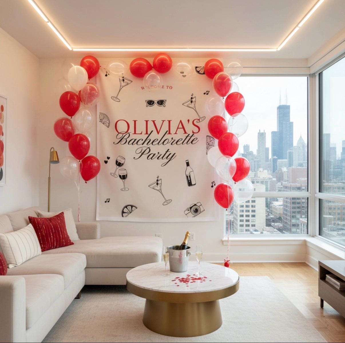 Retro Cocktail Bachelorette Party Banner | Personalized Champagne Bachelorette Decor