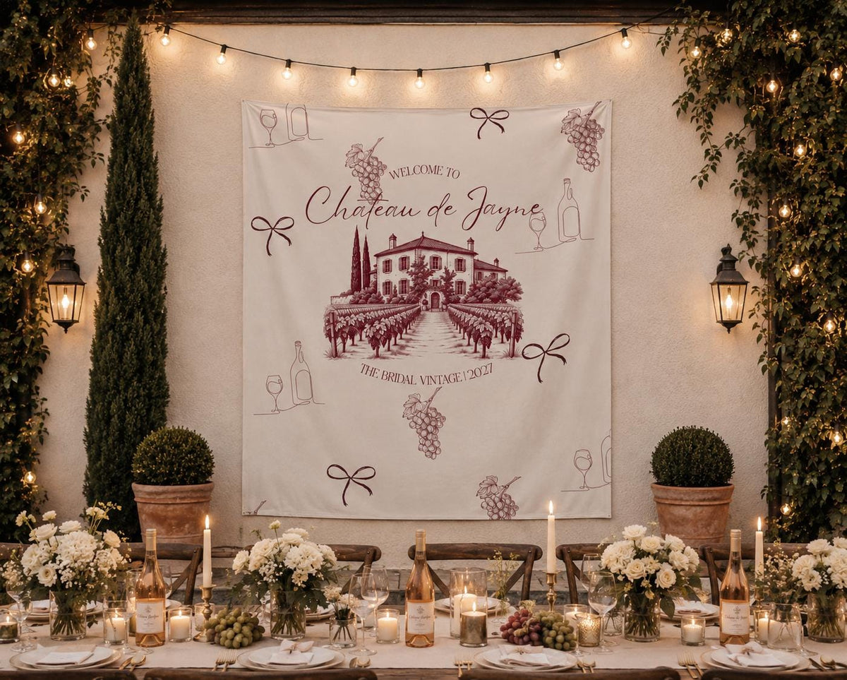 Vino before Vows Bachelorette Welcome Banner | Personalized Decor, Chateau de [Last Name]