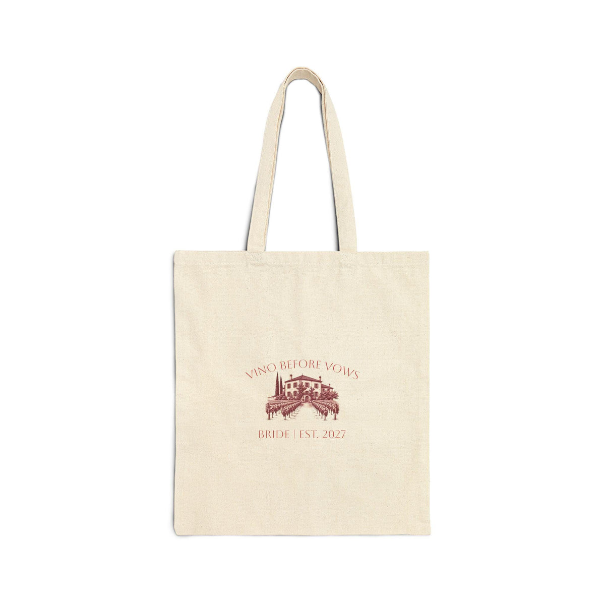 Vino Before Vows Custom Canvas Tote Bag | Chateau Sketch Illustration