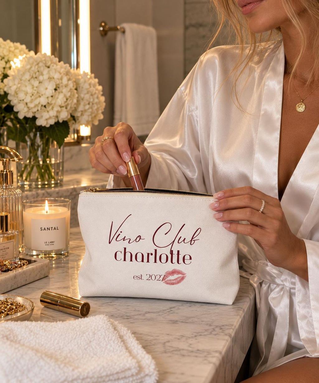 Personalized Vino Club Personalized Accessory Pouch | Tbottom makeup bag | Vino before Vows Bachelorette