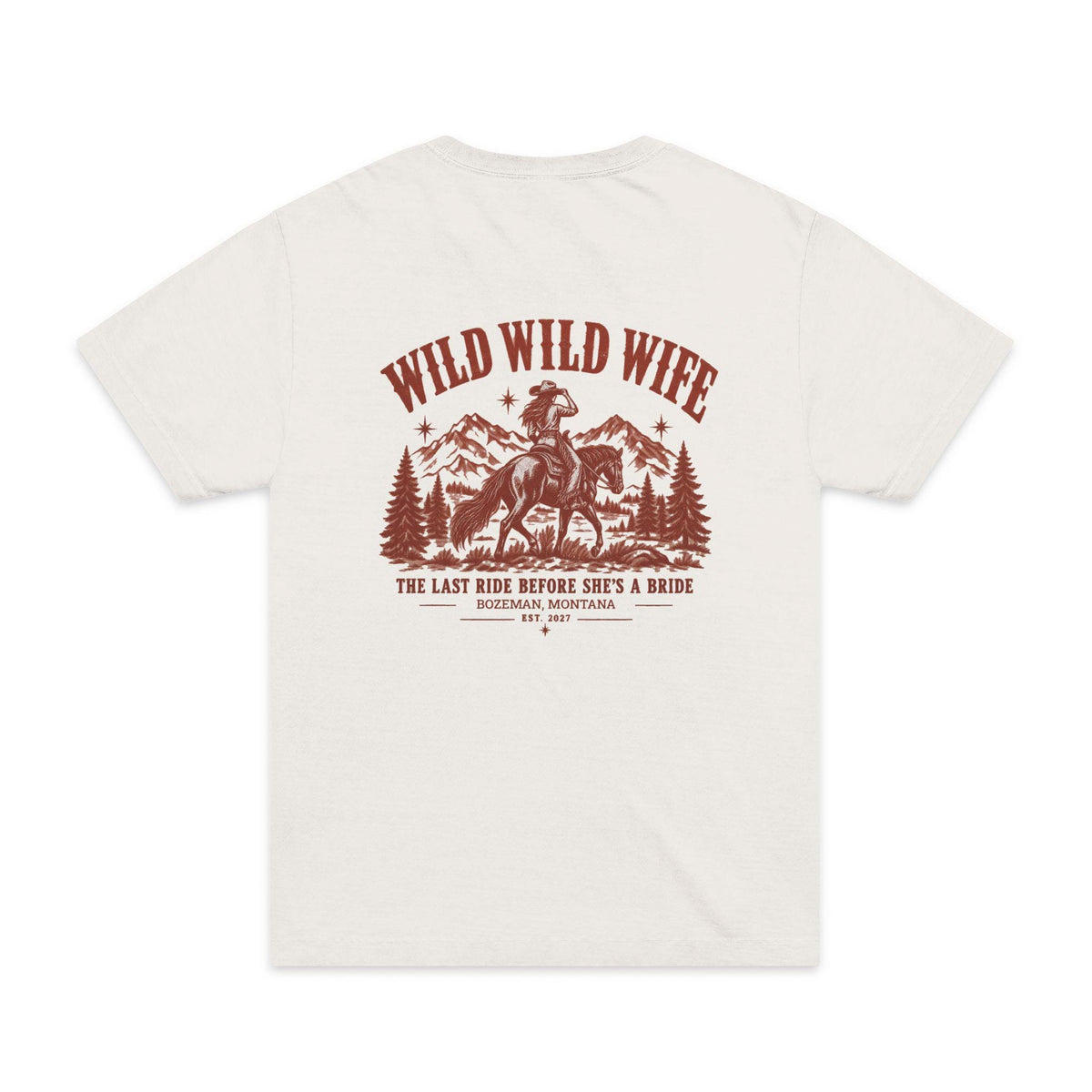 Wild Wife Western Bachelorette T-Shirt | Western horseshoe graphic and Horse rider