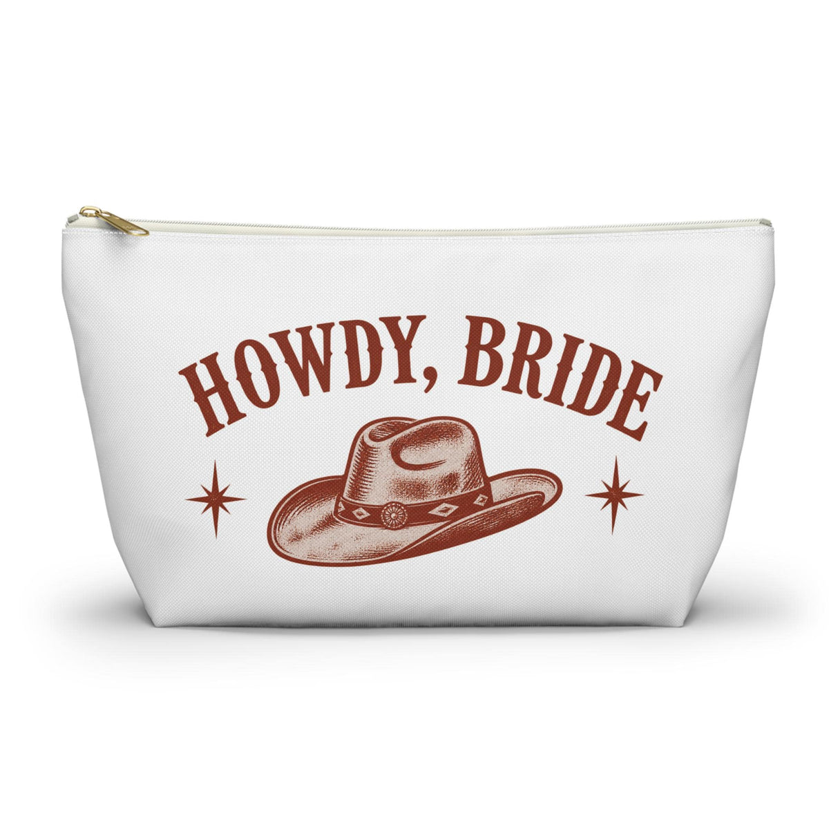Howdy, Bride Accessory Pouch | Front & Back Print | Western Cowgirl Hat Bridal Makeup Bag