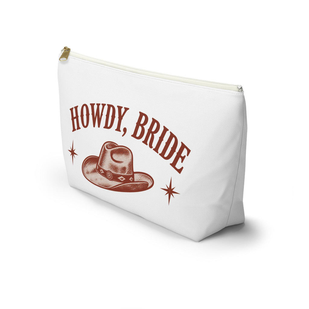 Howdy, Bride Accessory Pouch | Front & Back Print | Western Cowgirl Hat Bridal Makeup Bag