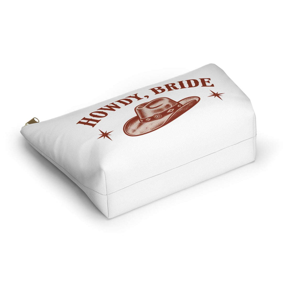 Howdy, Bride Accessory Pouch | Front & Back Print | Western Cowgirl Hat Bridal Makeup Bag