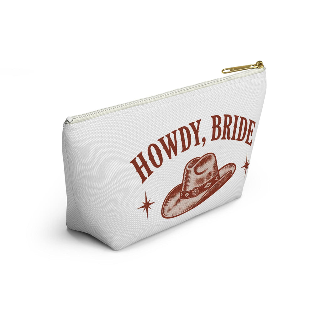 Howdy, Bride Accessory Pouch | Front & Back Print | Western Cowgirl Hat Bridal Makeup Bag