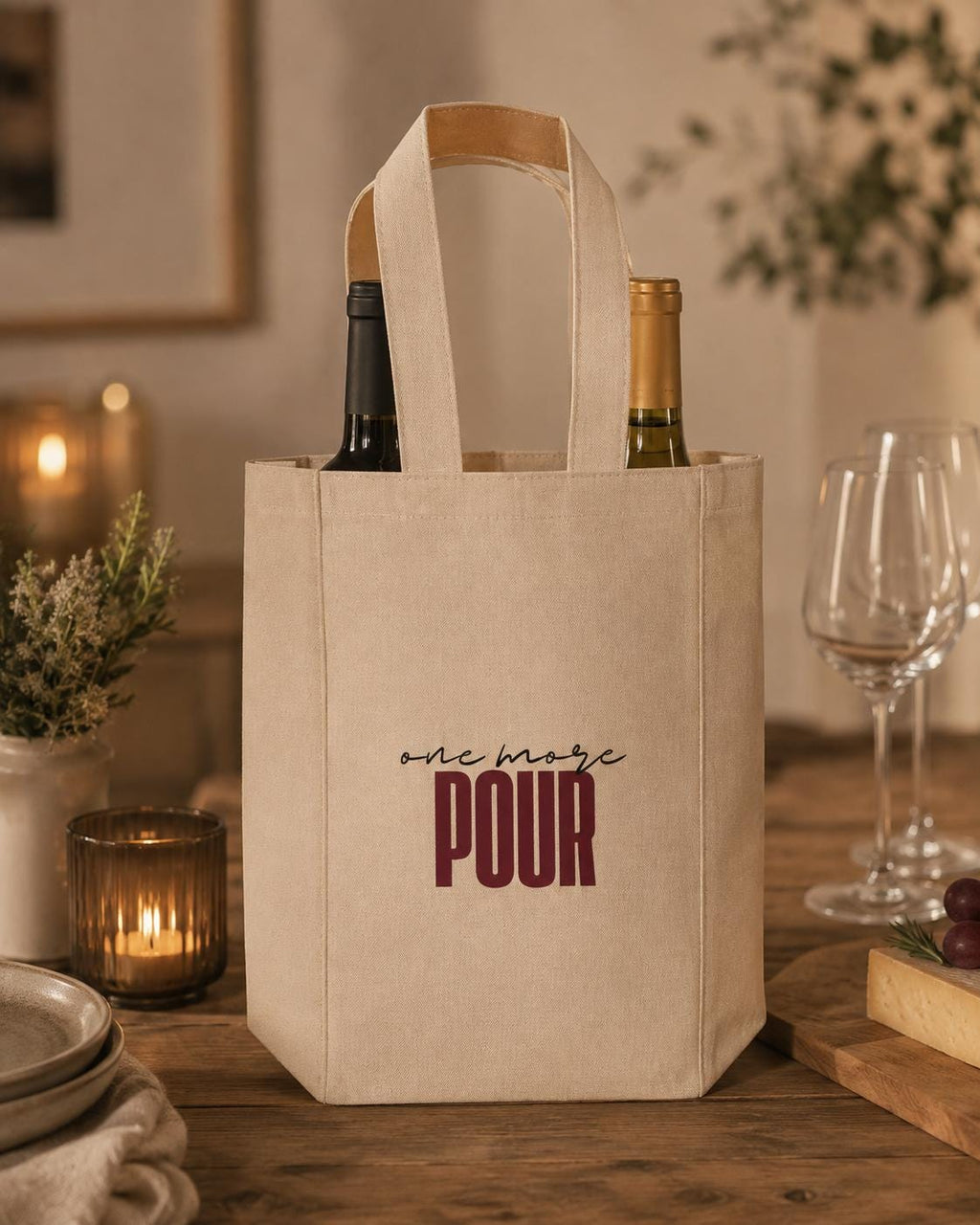 One More Pour Double Wine Tote | Heavy Cotton Canvas Bag