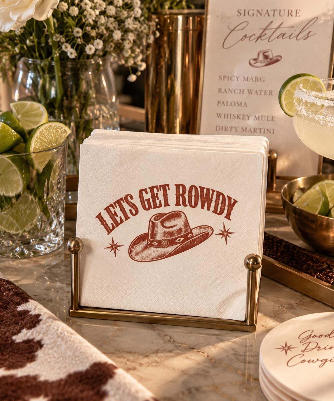 Lets Get Rowdy cowboy hat Napkins | Party Cocktail Napkins