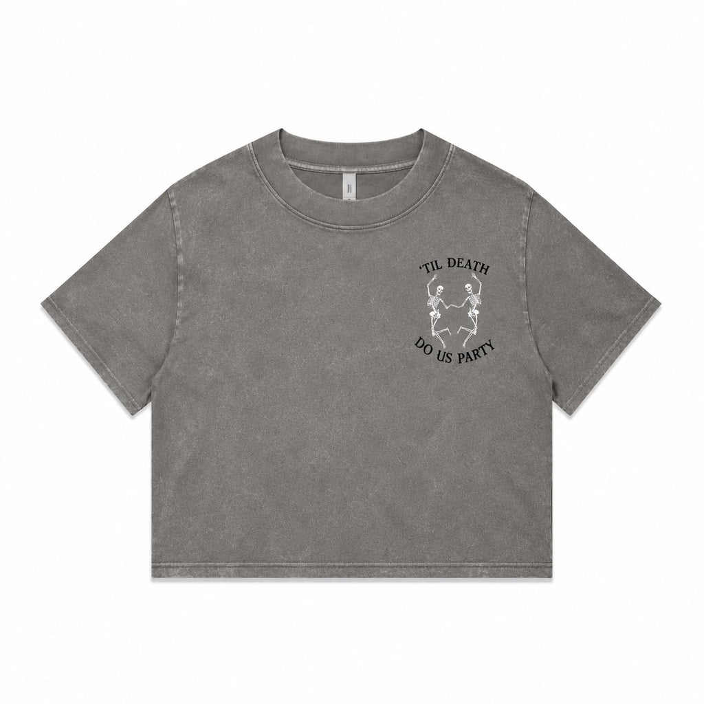 Til Death Do Us Party Crop Top | Campfire Daisies Crop Tee | Women's Stone Wash Graphic T-Shirt