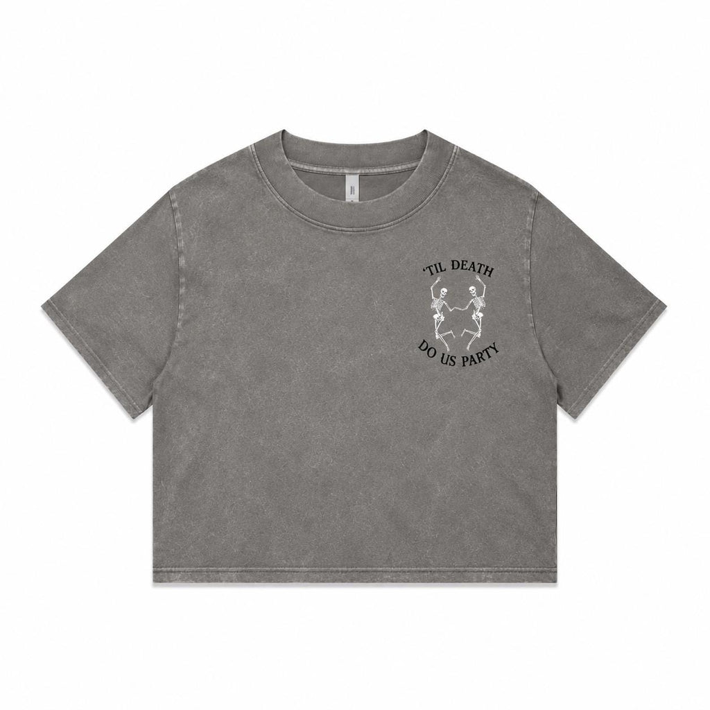 Til Death Do Us Party Crop Top | Campfire Daisies Crop Tee | Women's Stone Wash Graphic T-Shirt