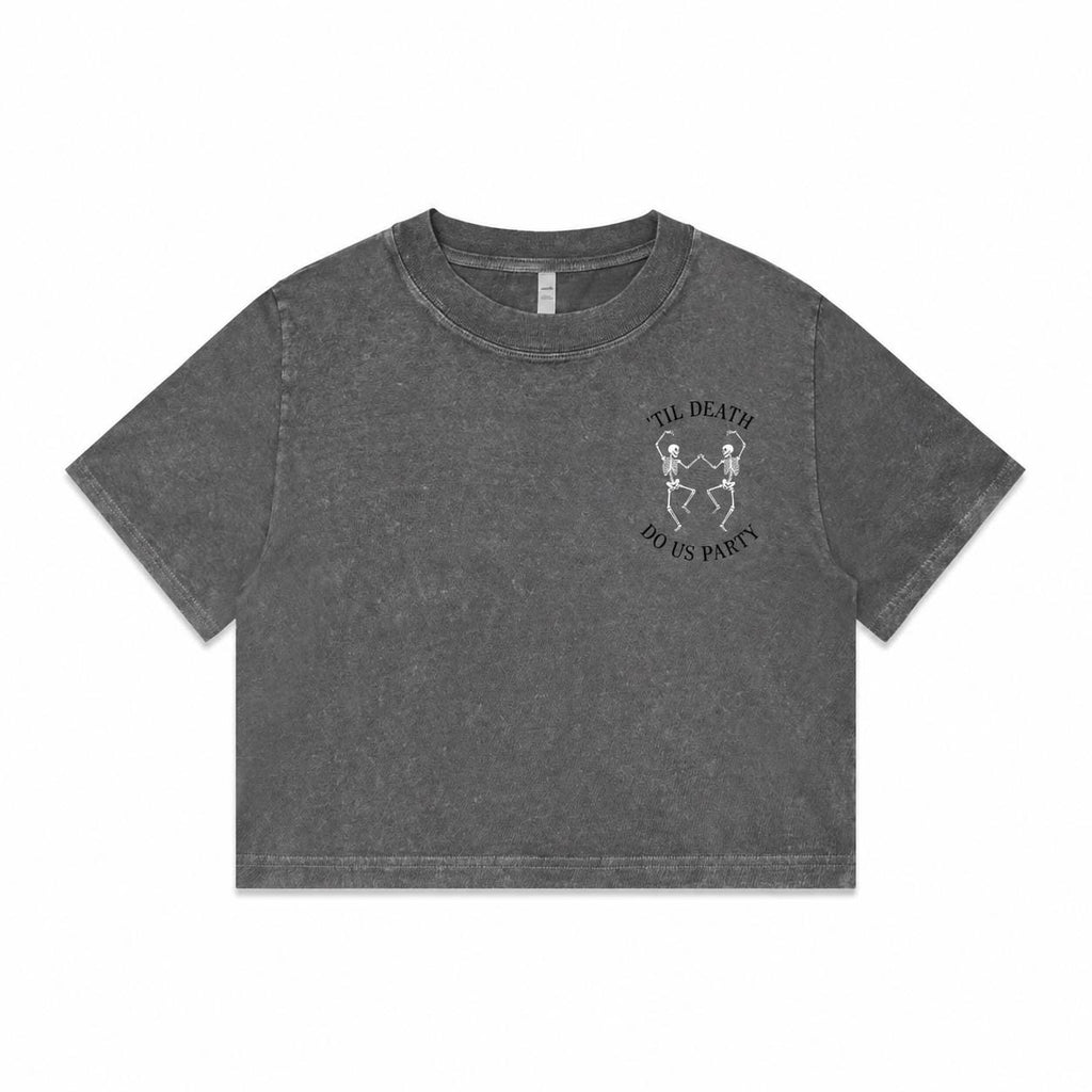 Til Death Do Us Party Crop Top | Campfire Daisies Crop Tee | Women's Stone Wash Graphic T-Shirt