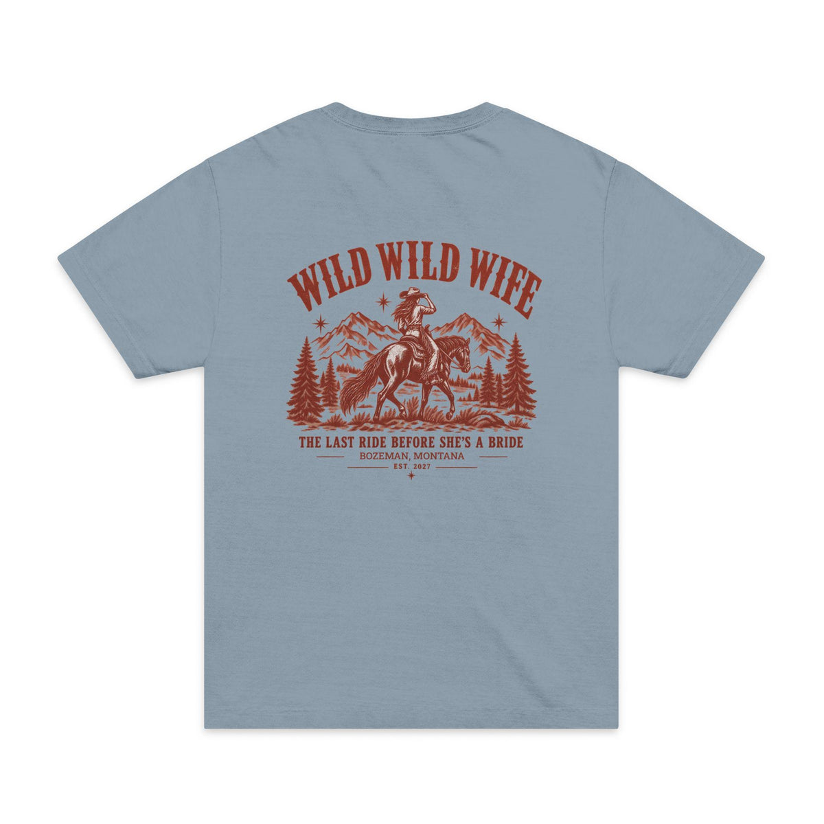 Wild Wife Western Bachelorette T-Shirt | Western horseshoe graphic and Horse rider