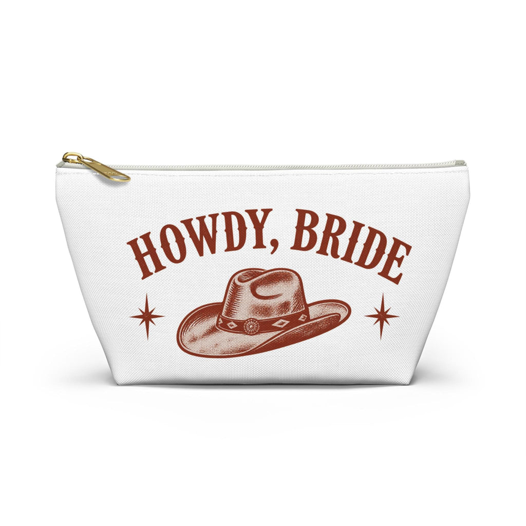 Howdy, Bride Accessory Pouch | Front & Back Print | Western Cowgirl Hat Bridal Makeup Bag