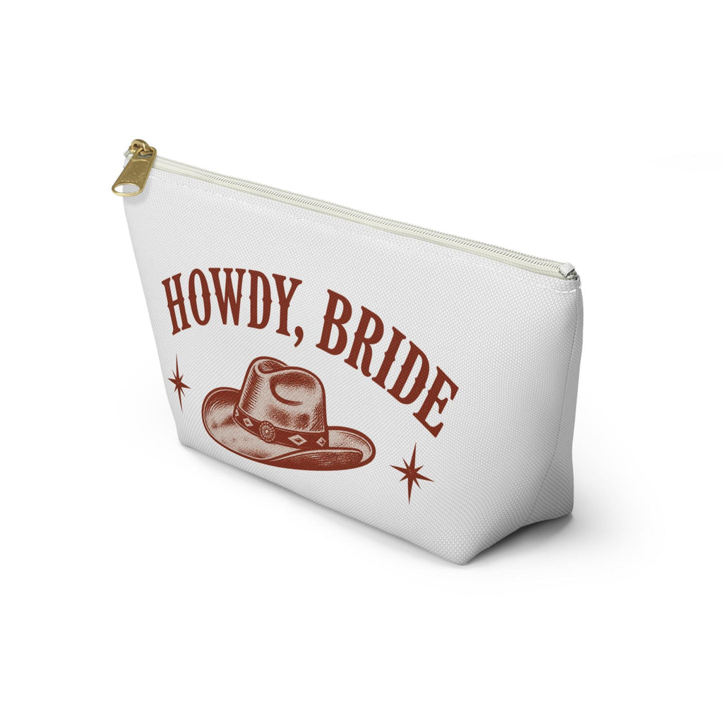 Howdy, Bride Accessory Pouch | Front & Back Print | Western Cowgirl Hat Bridal Makeup Bag